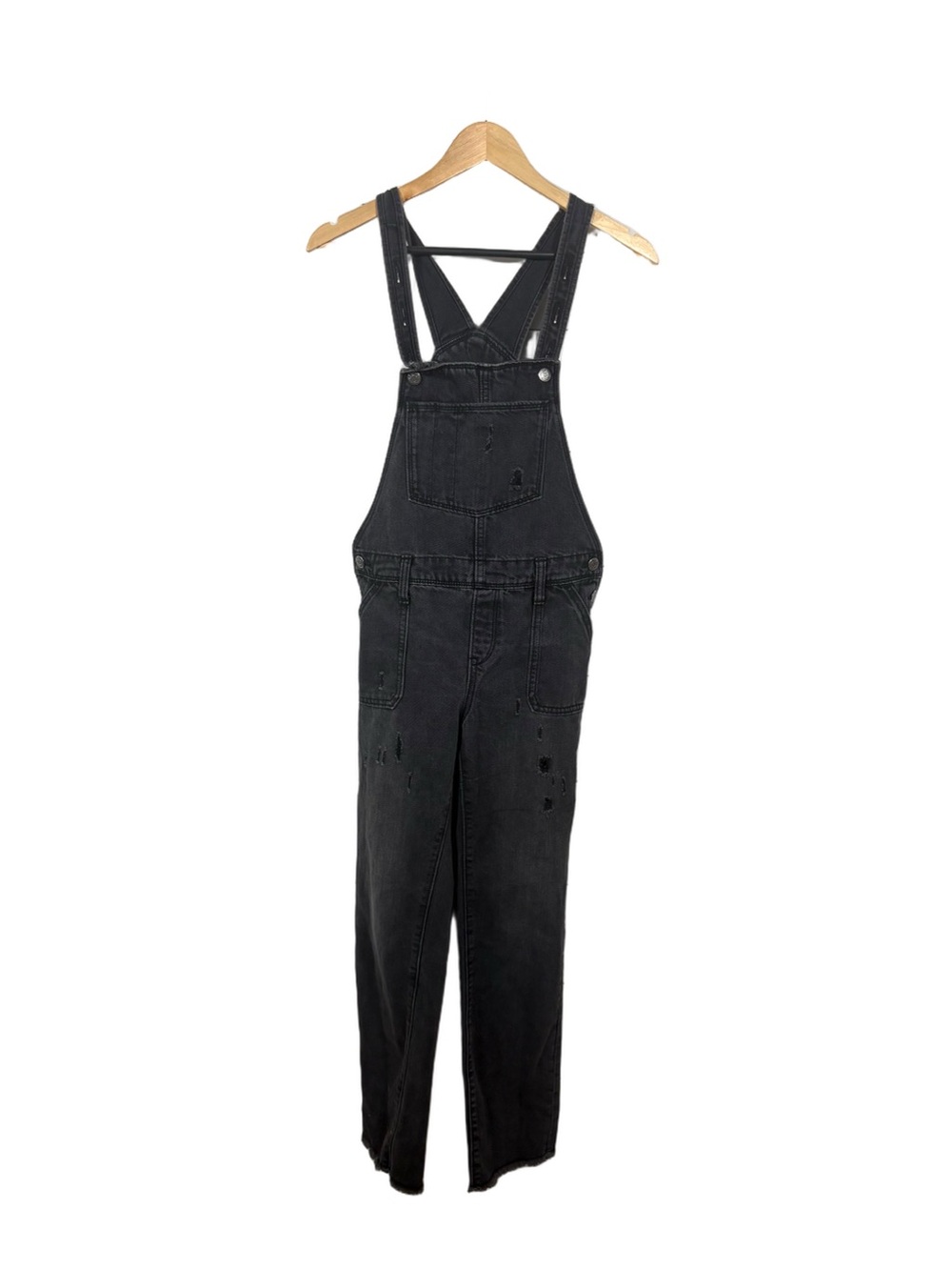 Old Navy Girls XL 14 Black Distressed Denim Overalls Raw Hem Grunge